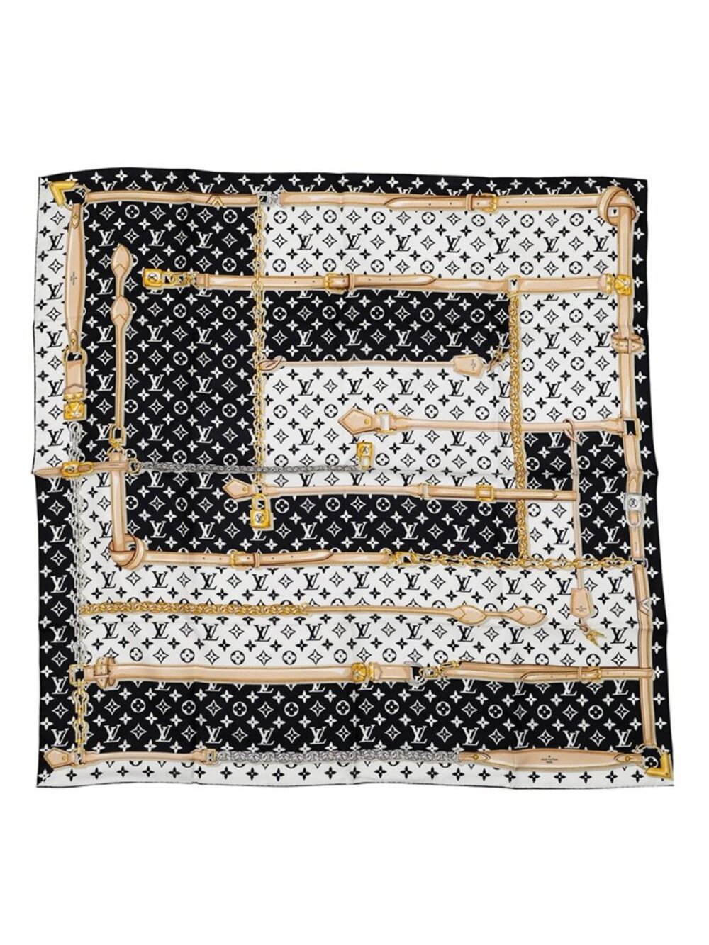 Louis Vuitton Scarf Carre Monogram Confidential Silk Black